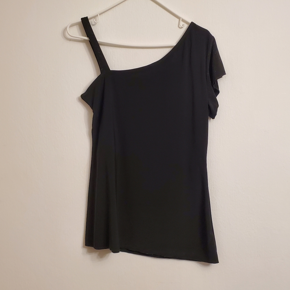 Womens St Tropez West Asymetrical Top Black Silver Tunic Empire Waist Size Large - Picture 3 of 8